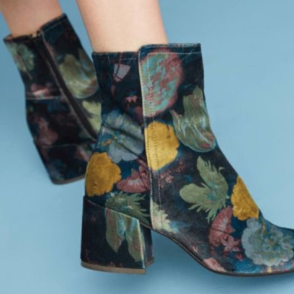 Miss L Fire Jeanie velvet floral booties